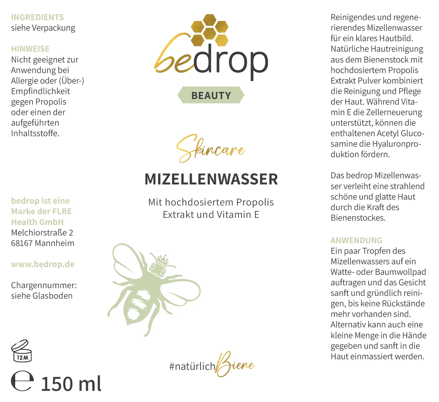 MIZELLENWASSER / TONIKUM mit hochwertigem Propolis Extrakt - 150ml - Image 6